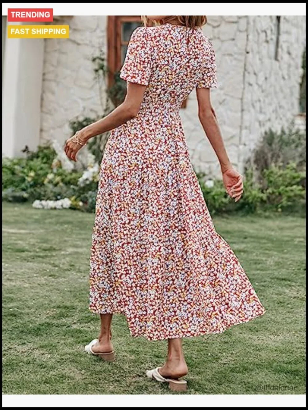 Polyester Elastane Flutter Sleeve Smocked Waist Tiered Maxi Dress